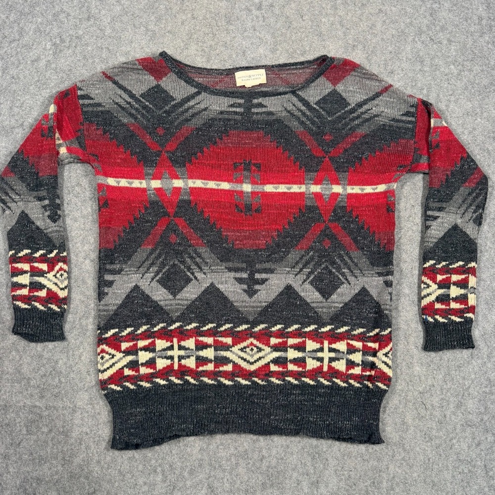 Denim & Supply Ralph Lauren Gray‎ Red Aztec Knit Sweater Women's Size Medium